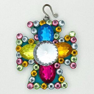 Multicolored Rhinestone Cross Pendant | Jewel Tone Crystal Charm